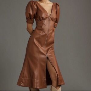 Anthropologie Brown Faux Leather Midi Dress